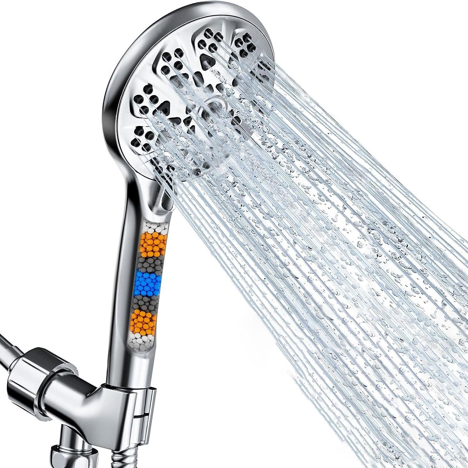 

High-pressure water-saving shower head, Features a 4-inch nozzle, manual shower with filter, and 10-functional nozzle + hose + arm