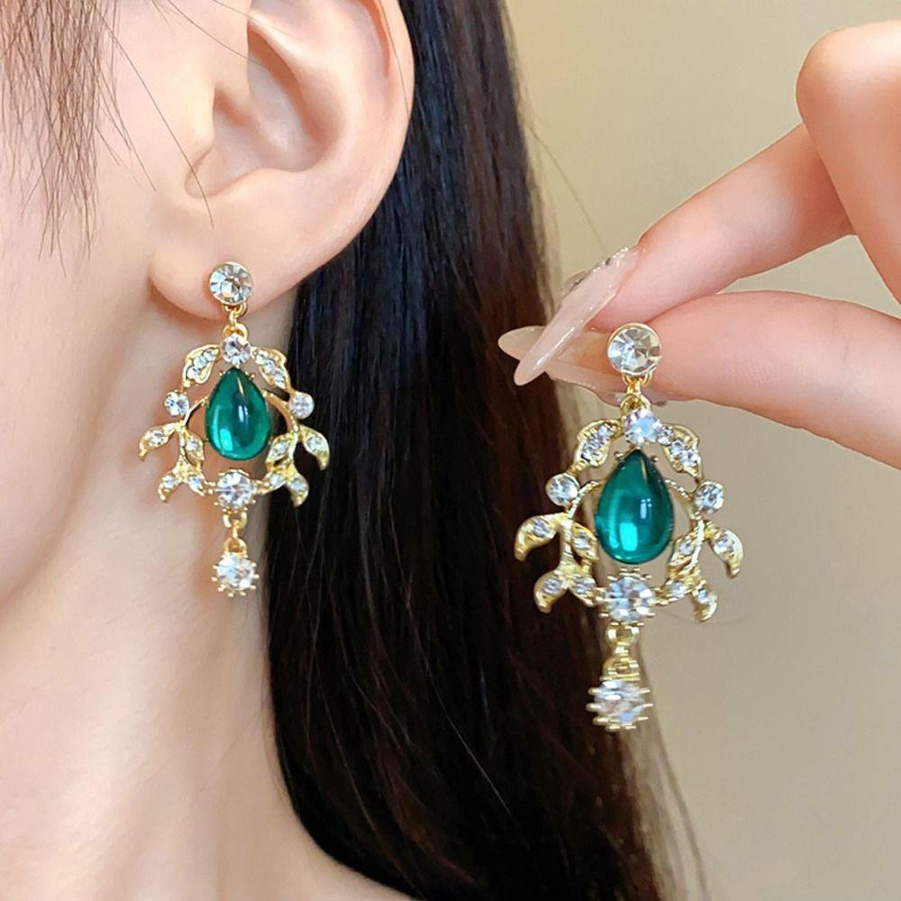 Korean Style Green Crystal Jewelry Set Multifunction Sparkling Necklace  Women