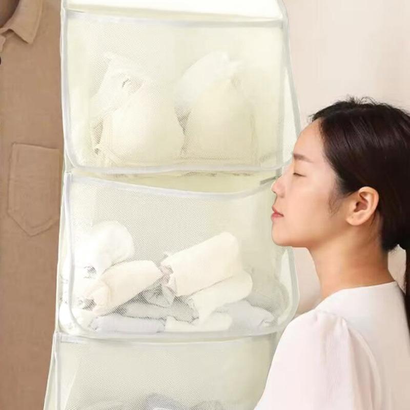 Double Layer Storage Hanging Bag Sock Storage Hanging Bag Wardrobe Dormitory Mesh Bag Underwear Wall Hanging Sorting Storage Bag
