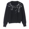 Versatile Slim Fit Knit Cardigan with Pearl Necklace - Spring/Autumn, Round Neck.