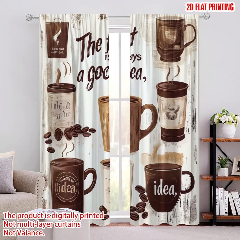 

2pcs,2D plane printing Curtains Digital Printed Coffee Inspirations Polyester Woven (without rod) Festive Ldeal for Living Room, 52.50 × 116.00 cm 2 pcs