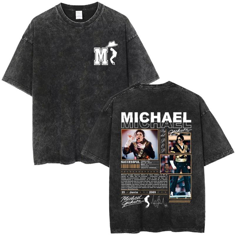 Vintage Washed Michael Jackson King of Pop T-shirt Women Retro Gothic Rock T-shirts Punk Oversized T Shirts Streetwear S