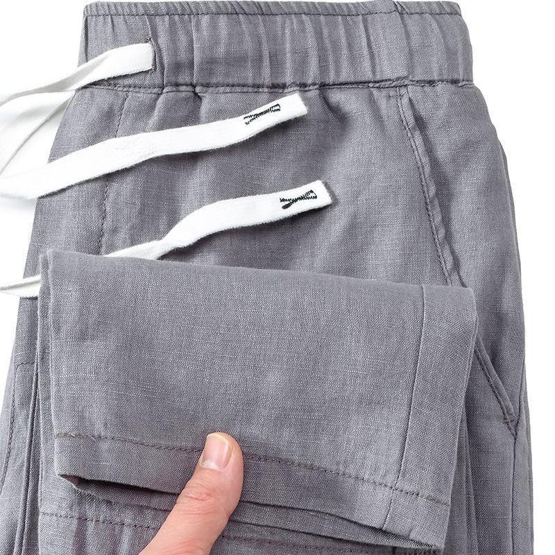 Men's Summer Casual Pants - 100% Pure Linen, Breathable, Chinese Style, Elastic Waist