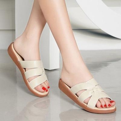 Slides Beige Woman Slippers Low Heel Rubber Shoes For Women Open Toe Cheap Premium Sandals Small Size Original Casual