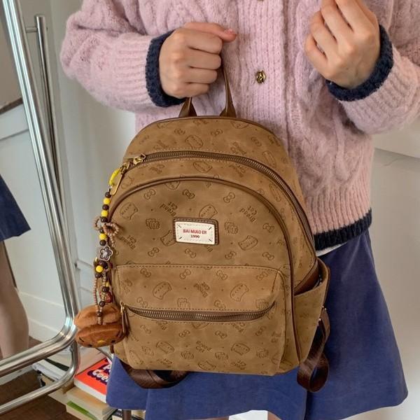 Schoolbag Retro Matte Large-capacity Backpack Bag Women's 1011 New Bag Simple Schoolbag Cute Embossed Women's Bag