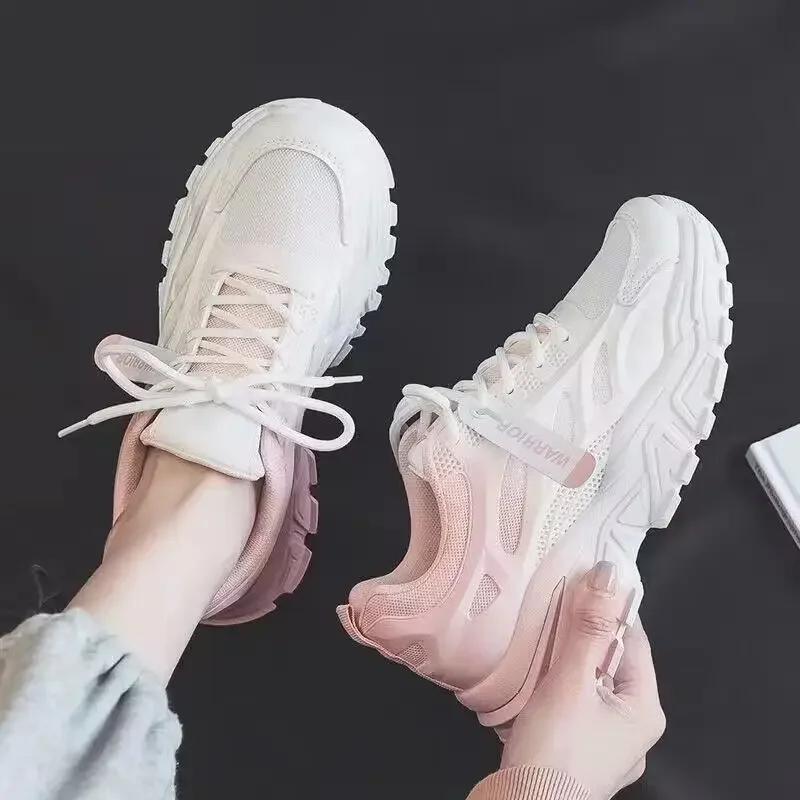 

Fashion Shoes for Women Spring Autumn Summer Mixed Color Breathable Platform Sneakers Casual Mesh Lightweight Sport Running Shoes 35-40 40 розовый