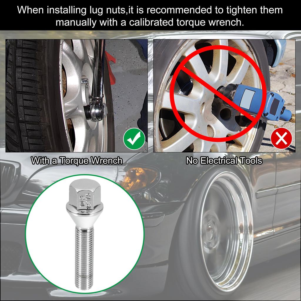 uxcell Kónická dosedací plocha Šroub kola Matice kola Chromová sada šroubů kola 17mm dřík M12 x 1.5 8ks