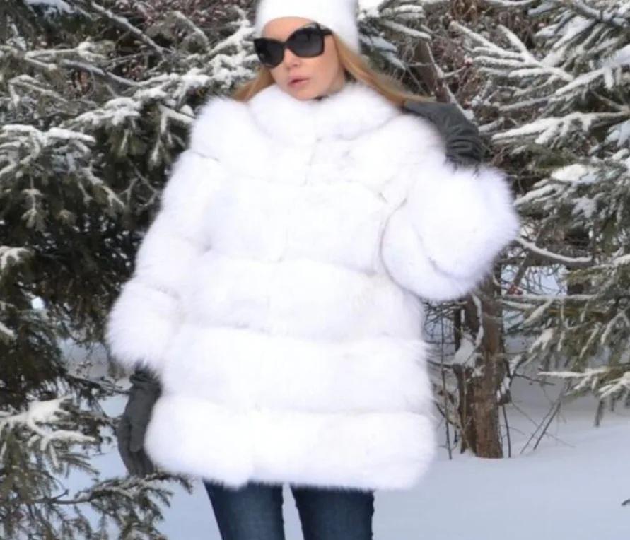 Abrigo de piel sintética para mujer con detalles de piel de zorro para otoño e invierno.
