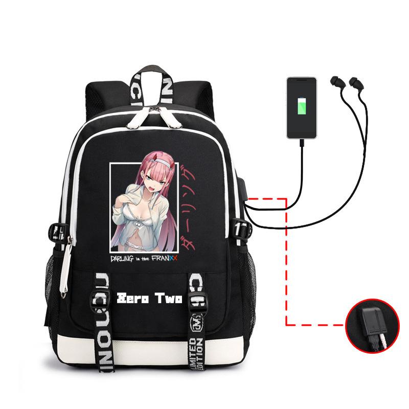 Arling In The Franxxx Anime Printed Backpack Male And Female Usb Large Capacity Charging Headphones School Bag