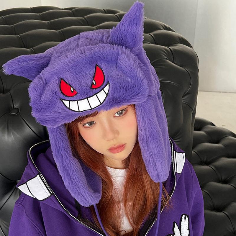 Gengar Hat Anime Winter Hat Y2k Cute Ear Protection Cap Outdoor Skiing Cycling Keep Warm Hat Kids Festival Gift