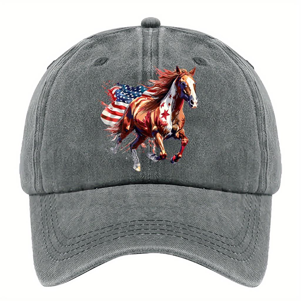 Damen Einstellbare Patriotische Galoppierende Pferde Amerikanische Flagge Baseballkappe Atmungsaktives Netz Mehrfarbige Optionen