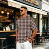Felpa con Cappuccio da Uomo a Maniche Corte con Stampa a Quadri Retrò, Pullover Leggero Casual per l'Uso Quotidiano