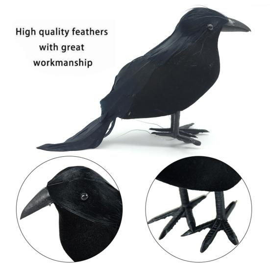 1 Set Feathered Crow Statue Handmade Realistic Looking Foam Fake Crow Ornament Indoor Outdoor Party Decoration