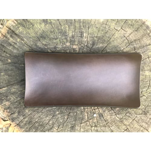 ATELIER CODEL Leather Tray, Accessory Holder. Crafted from a single piece of leather, this large, genuine leather accessory tray is hand-dyed brown an