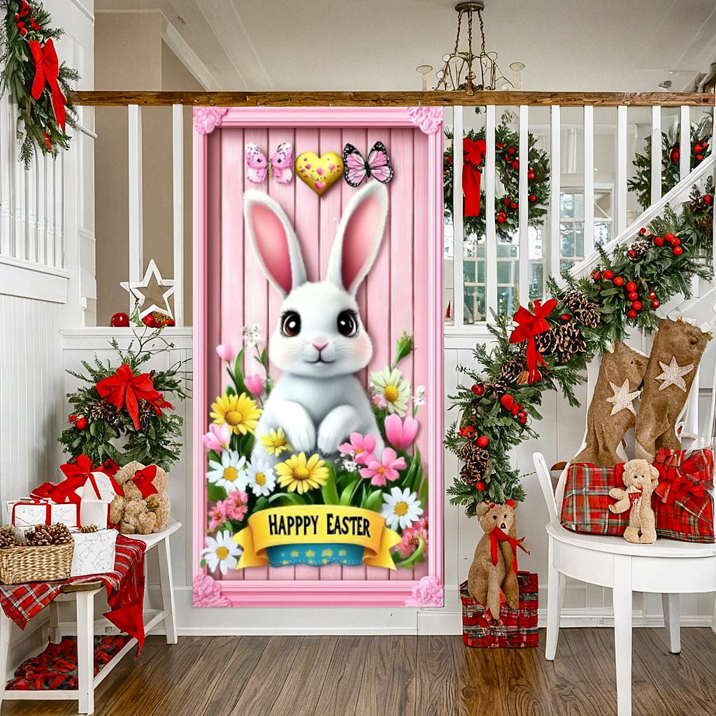 Festive Easter Decoration Garden Colorful Decorative Wall Backdrop Celebration Bunny Banner for Outdoor Use