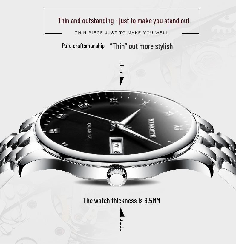 Men's Minimalist Roman Dial Waterproof Stainless Steel Wristwatch with Date, Day, and Luminous Features for All Ages.