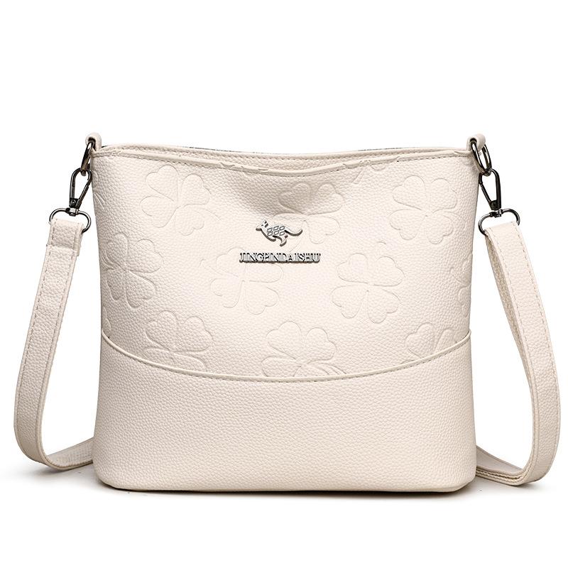 Women's Fashion Soft Leather Bucket Bag Large Capacity Shoulder Crossbody Bag For Middle-Aged Ladies