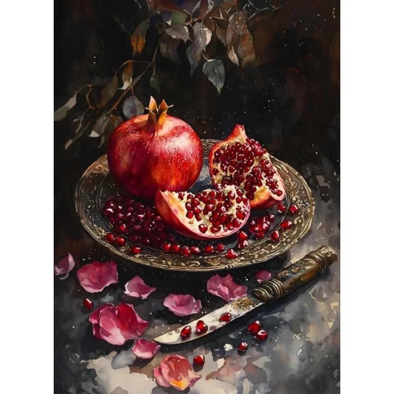 Dark Pomegranate Still Life Romantic Baroque Style Posters Canvas Printing Wall Art Picture for Gothic Kitchen Home Decor Gifts 21X30CMNo Framed