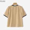 ZANZEA Women Round Neck Summer Casual Short Sleeve Blouse