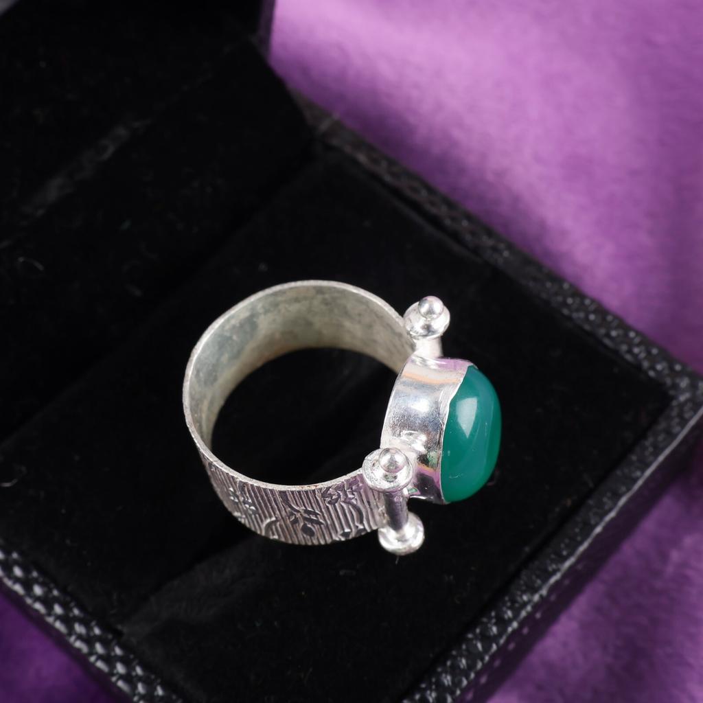 Natural Green Onyx Cab Gemstone 925 Sterling Silver Jewelry Handmade Women Ring RR-22-32