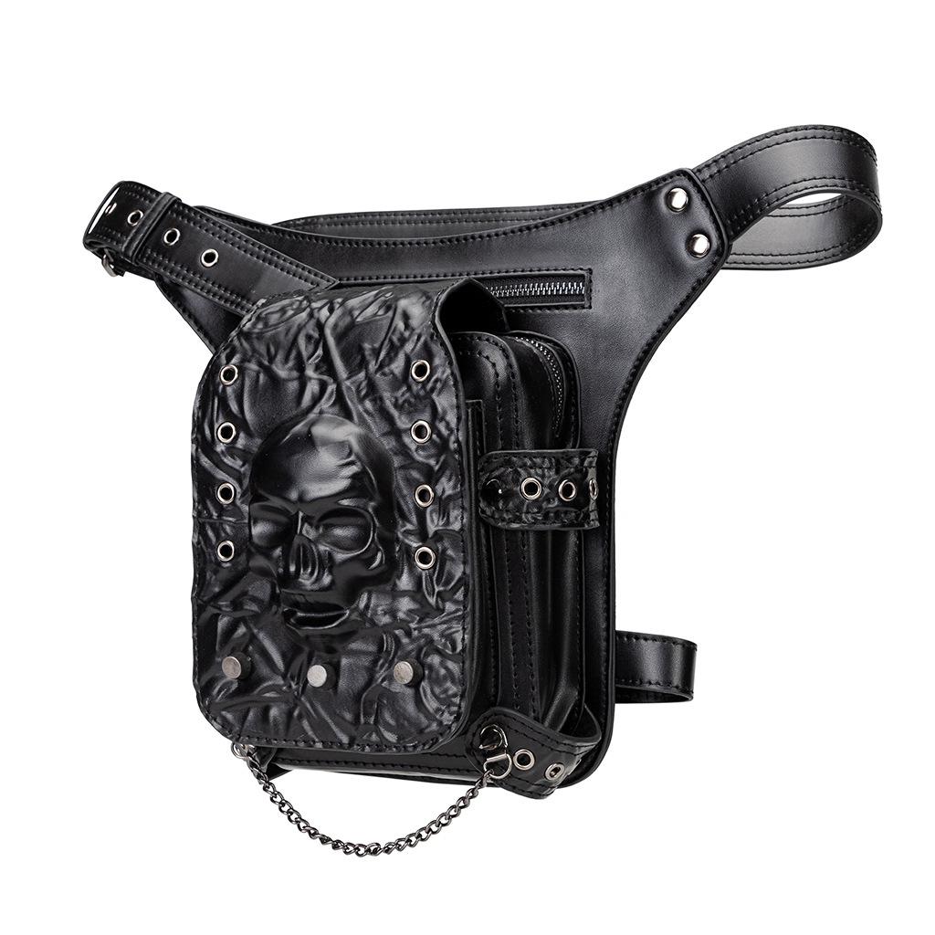 Dark Gothic Skull Head Embossed Men'S Fanny Bag Niche Chain Bag Crossbody Shoulder Bag
