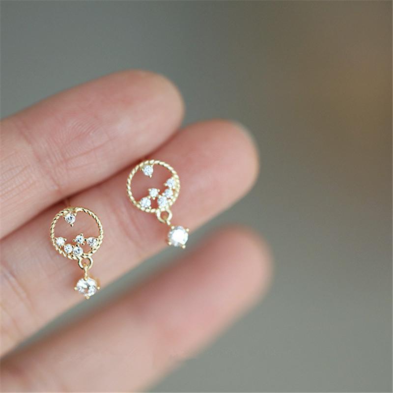 

925 Sterling Silver Korean Version Simple Mysterious Star Earrings Pavé Crystal Party 14k Gold Plating Jewelry Girlfriend Gift Gold