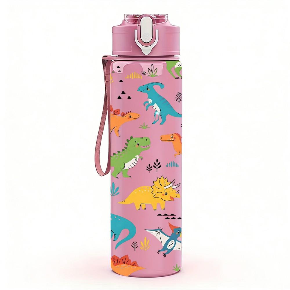 1PC Dinosaur Animal Pattern 750ml Color Plastic Sports Water Bottle Leakproof Flip Straw Lid Suitable for Sports Office Home Use