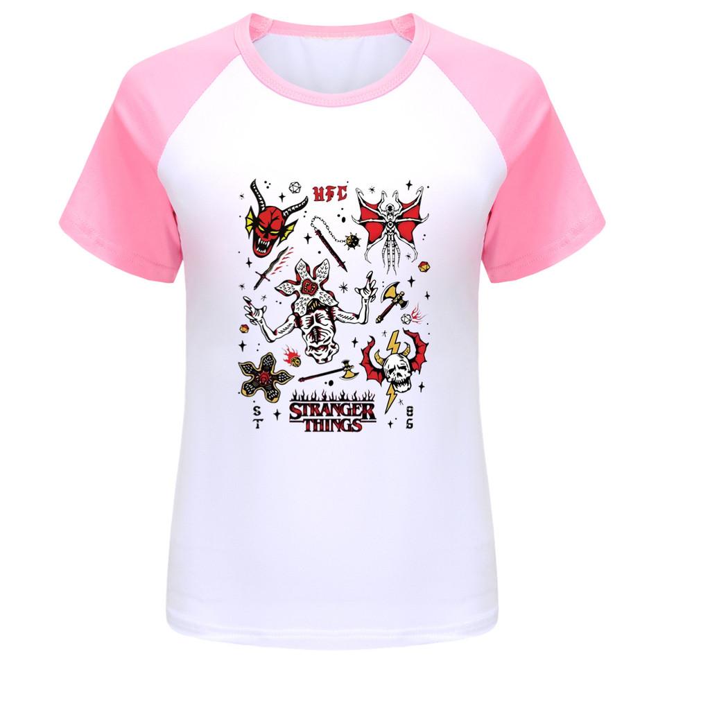 5254 Kids Boys Girls Stranger Print Raglan Short Sleeves T-Shirt
