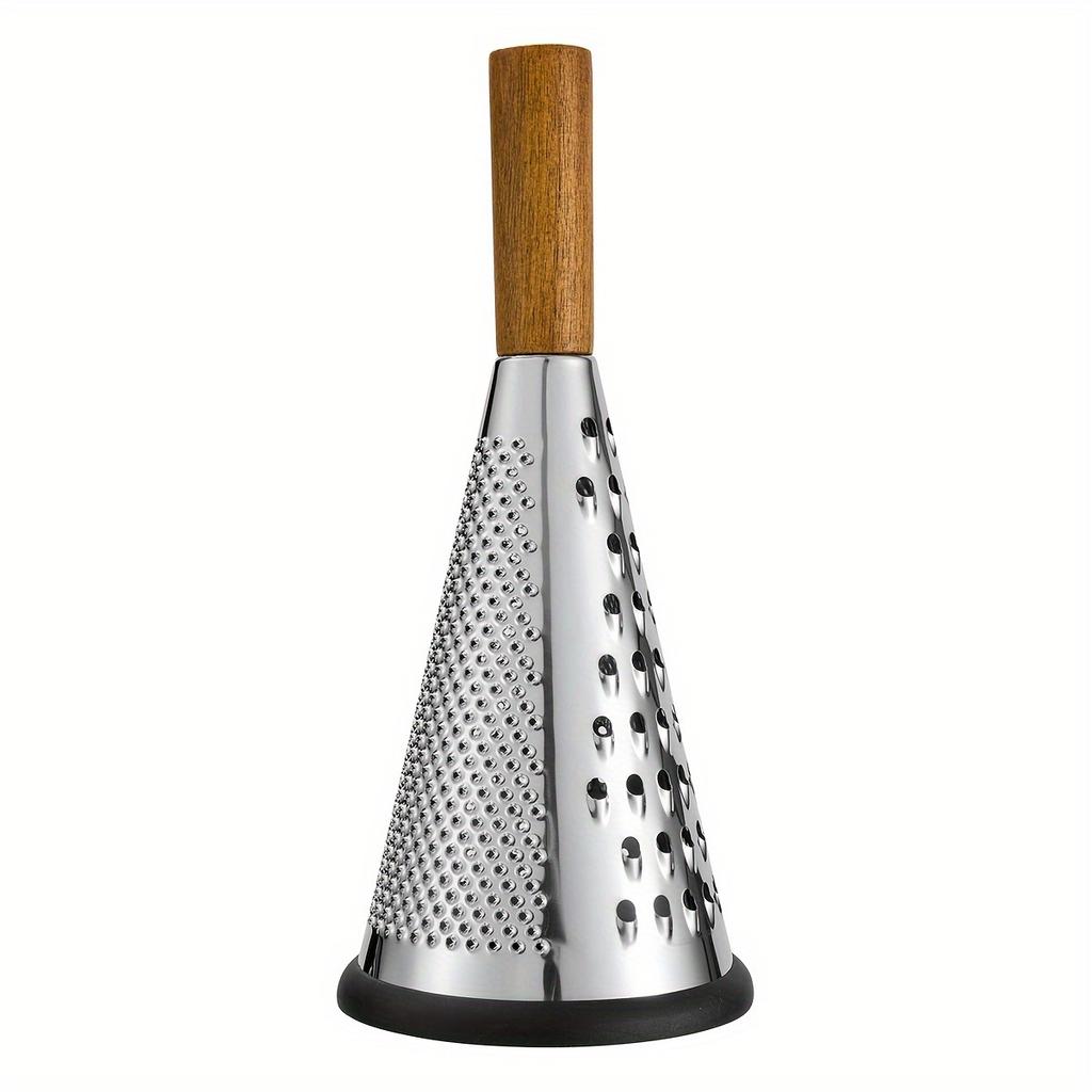 SHAON Stainless Steel Conical 3-Sided Vegetable Grater, Cheese Shredder with Wooden Handle, Multifunctional Kitchen Melons and Fruits, Vertical