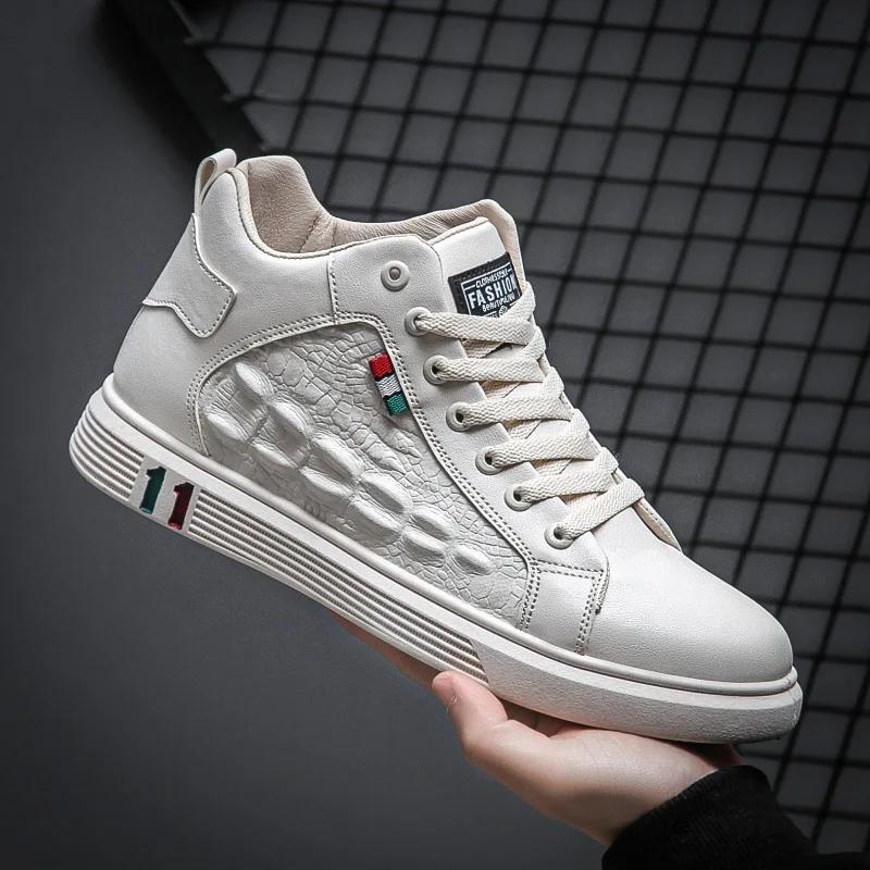 Fashion High Top Men's Trendy Shoes Fashion Versatile Leather Shoe Casual Non Slip Footwear Large Slze Comfort Male Shoes Homme Zapatos