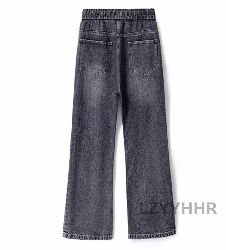 [LZYYHHR] Men's Denim Jeans, Loose Fit, Baggy Pants, Long Pants, Plus Sizes, Stylish, Cool, Adjustable Drawstring (L, Gray)