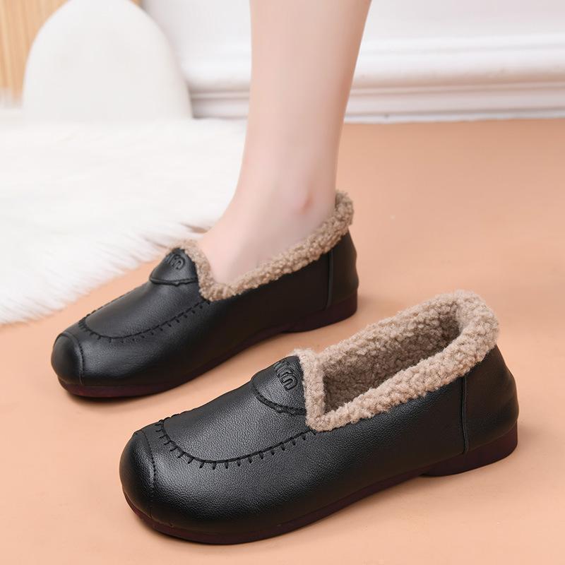 Processing custom Doudou shoes for women's winter wear 2025 new plush warm fluffy shoes flat bottom low top mother cotton shoes