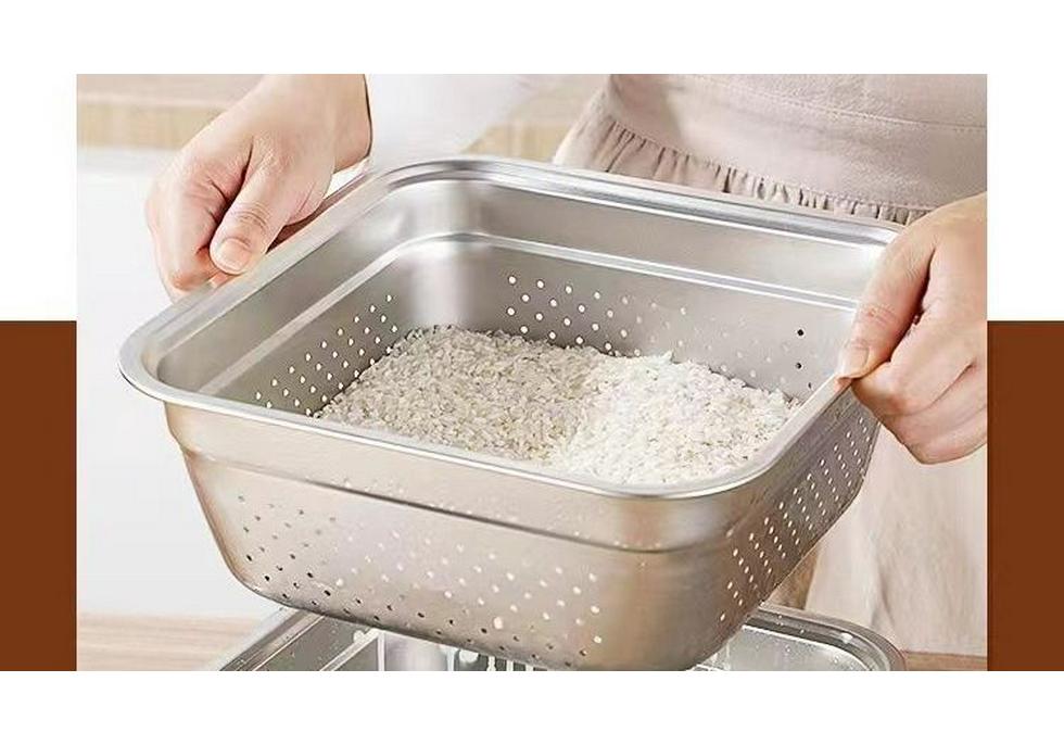 Square Stainless Steel Vegetable & Rice Washing Basin with Sieve