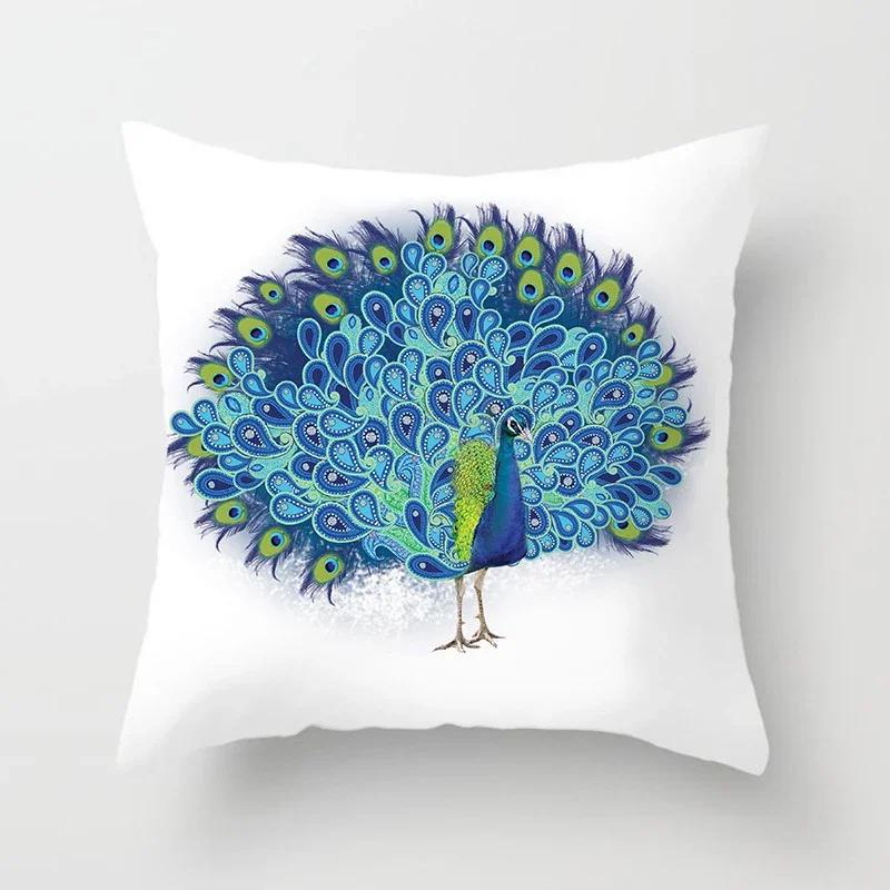 Luxury Peacock Pillow Cover High Quality Printed Home Sofa Cushion Hotel Coffee Bar Throw
