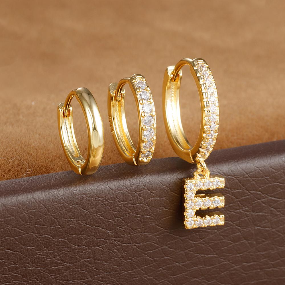 3PCS Trendy Stainless Steel Initial A-Z Letter Hoop Earrings Set For Women Fashion Huggies Cartilage Helix Piercing Jewelry