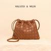 Geantă țesută din piele de căprioară Femei Cusătură mată Nor Purtare pe un umăr Crossbody Mică pătrată Deșeuri