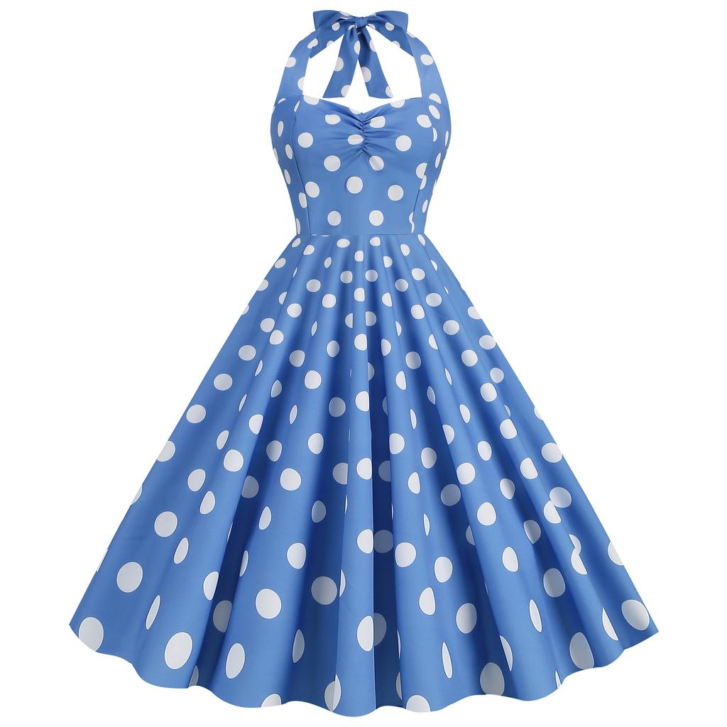 GMXIA Dress Up Retro Hepburn Style Dress Halter Polka Dot Slimming Dress