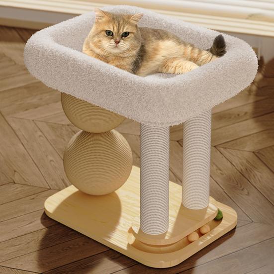 Cat Tree Tower with Plush Cat Bed Sisal Scratching Posts Balls Interactive Ball Track Multi-functional Cat Furniture for Indoor Cats Play And Rest