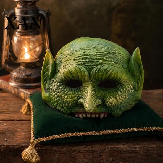 Masque Respirant pour Jeu de Rôle Reptile, Masque Lézard Vert d'Halloween, Masque Réaliste Texturé Demi-Visage, Mousse PU Accessoire de Costume Détaillé, pour Fêtes