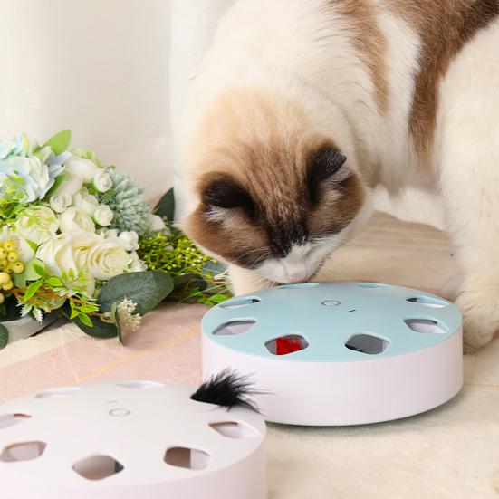 Electric Cat Toy 8 Holes Design Replaceable Feather Intelligent Bite Resistant Automatic On/Off
