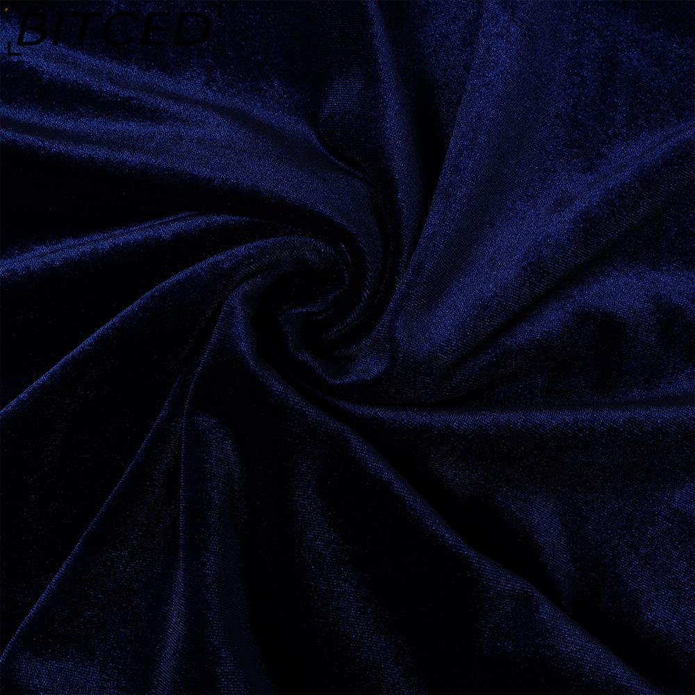 BITCED Plus Size Long Sleeve Velvet Bodycon Dress Sexy Pleated Wrap-Style Deep V-Neck Party Cocktail Gown
