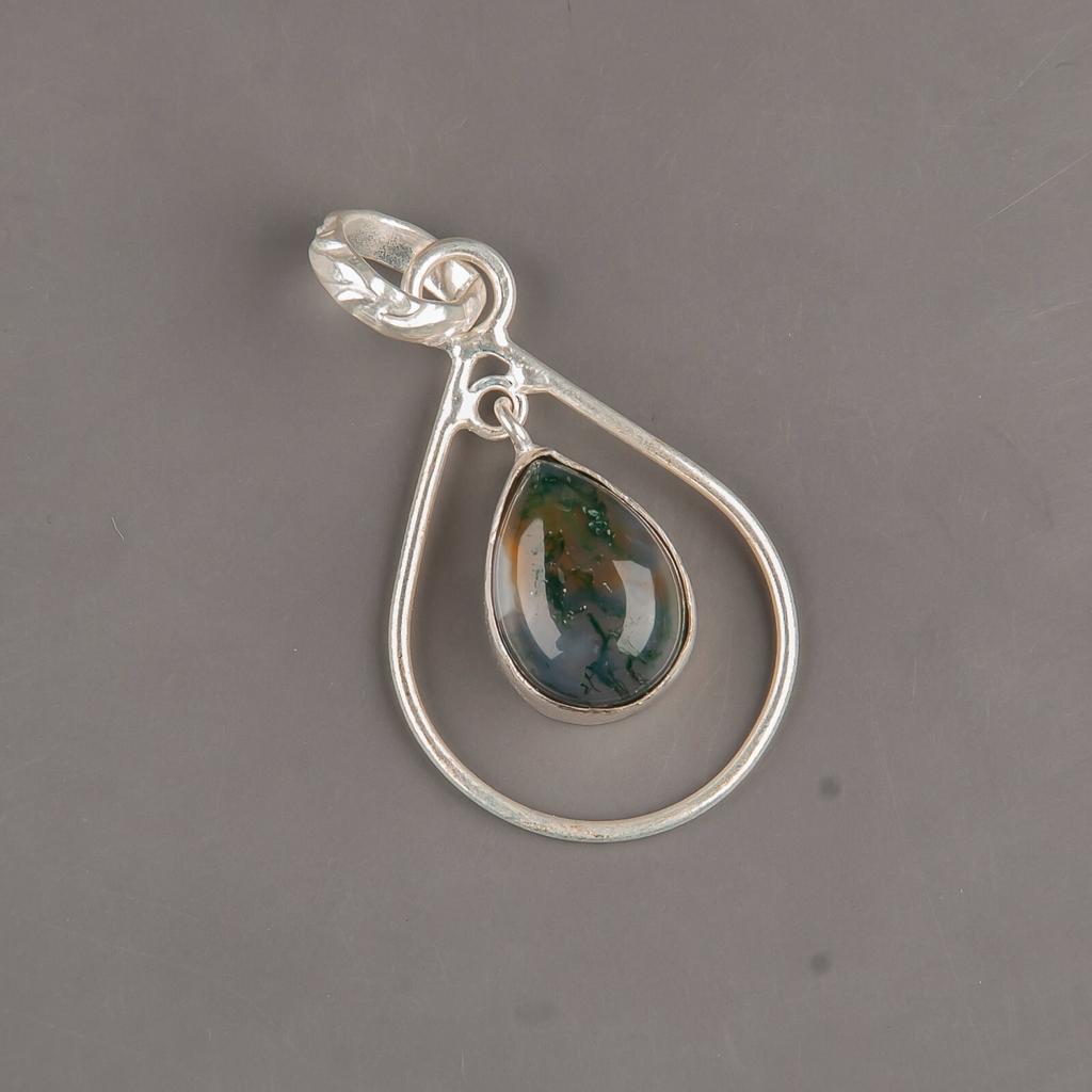 Natural Moss Agate Gemstone 925 Sterling Silver Jewelry Handmade Pendant 1.60" PP-3-27