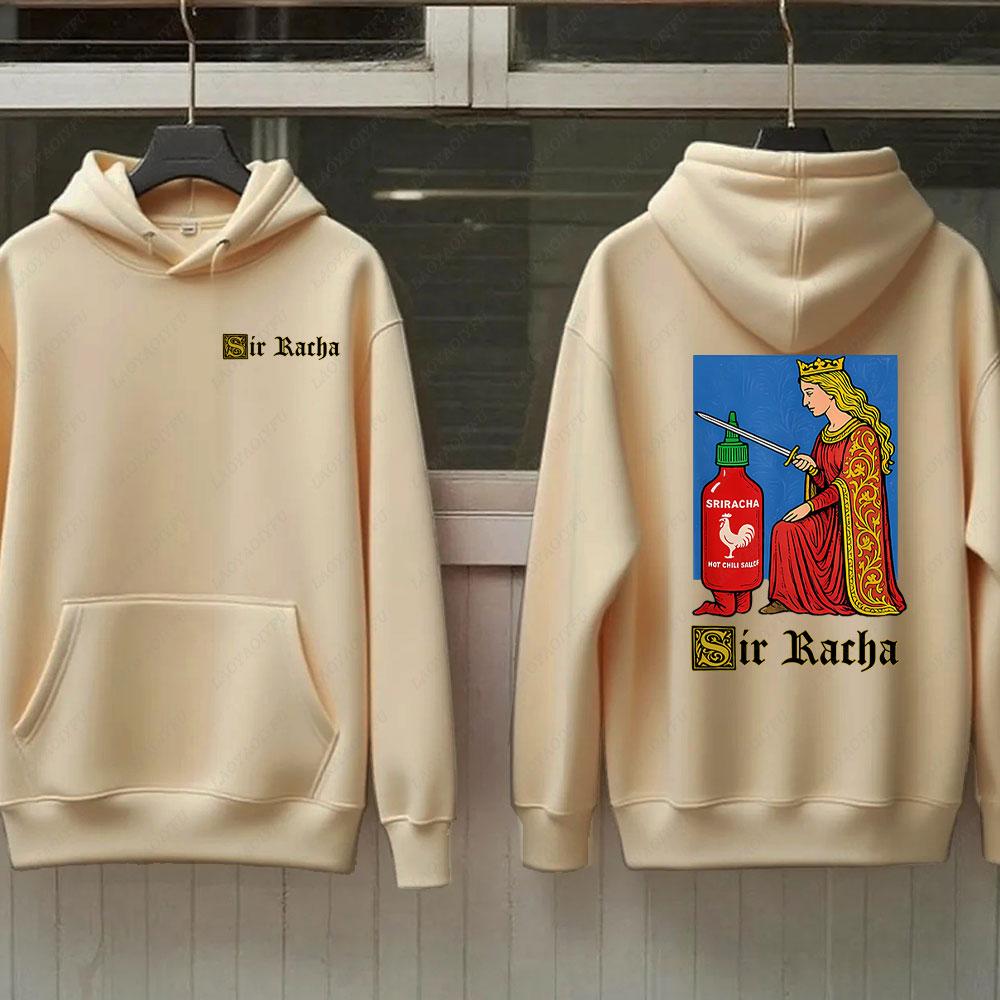 Sir Racha Man Woman 2 SidedHoodies Sri Racha Medieval Art Pullover Sriracha Fan Merch Retro Medieval Graphic Sweatshirt Hoodie