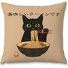 Funny Vintage Anime Black Cat Ramen DoubleSided Decorative Throw Pillow Case Aesthetic Art Cushion Cover for Sofa Home Decor