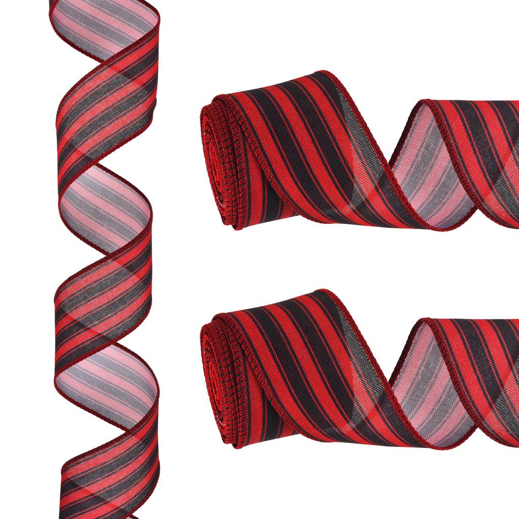 Proužkovaná stuha s drátkem Dárkové balení Lněná stuha Saténová pro Vánoční řemesla Narozeniny Svatba Festival Věnec 12 yardů x 2"