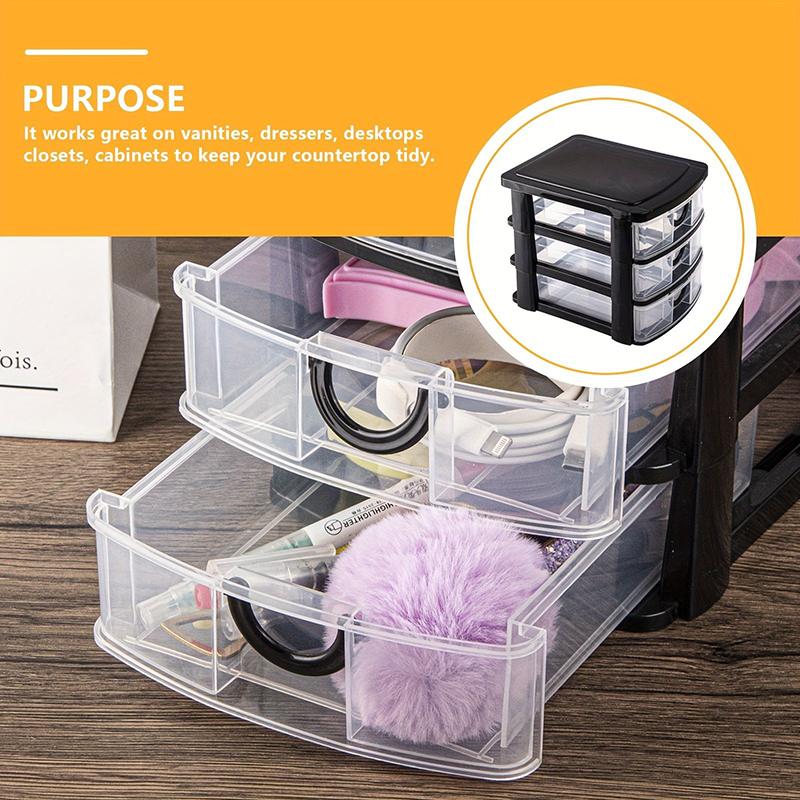 3-Drawer Cosmetic Organizer Box With Transparent Drawers - Durable Plastic Cosmetic Storage Box For Cosmetics Bathroom