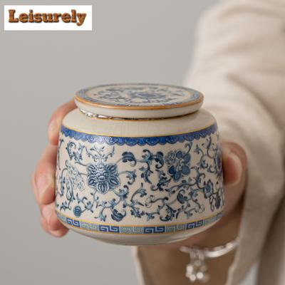 200ml Retro Ru Kiln Blue and White Porcelain Tea Box Organizer Boutique Storage Tank Containers Tea Caddy Teaset Supplies Craft