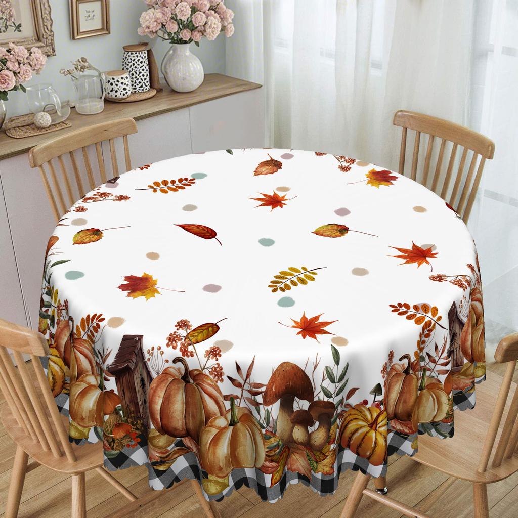 1 Autumn-Themed Tablecloth, Polyester Fabric, Orange Pumpkin And Maple Leaf Pattern, Autumn Table Decoration