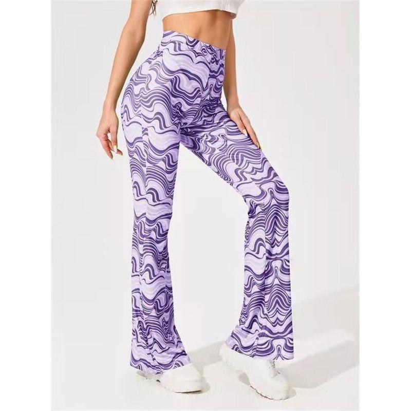 

Fashion Sexy Plus Size Ladies Summer Sweet Cool Spectrum Pattern High Waist Big Stretch Flared Pants Pants Loose-Fit Sexy Flared Pants Light purple XL