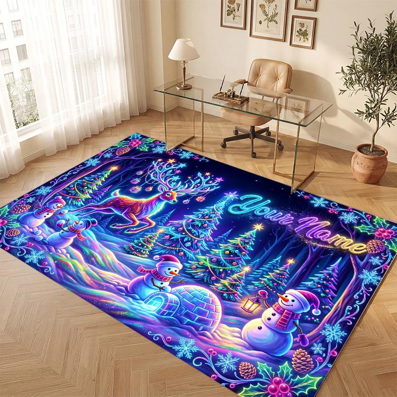 Winter Theme Soft Crystal Velvet Rug Custom Name & Text Print Non Slip Floor Rug for Bedroom Living Room